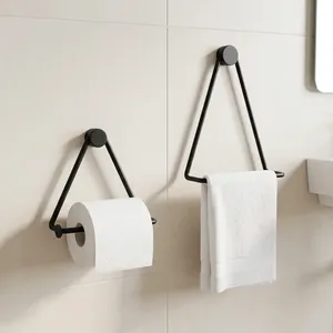 Modern Triangle Towel Ring Toilet Paper Holder <b>Wall</b> Mounted Metal Bathroom Accessory Minimalist Decorative Organizer Set - Product Image 5