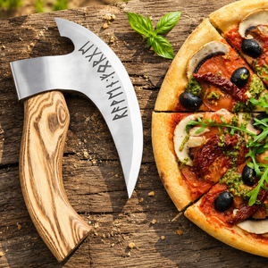 Ensemble de 5 coupe-pizzas forgés à la main, lame en acier au carbone, écologiques, ambidextres, manche en bois de frêne, mariage, fête des pères, fête des mères - Product Image 5