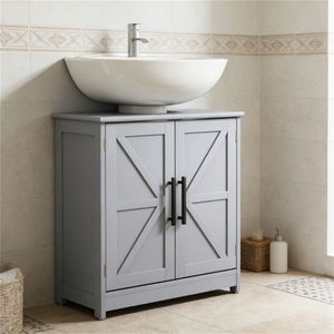 Mobile Bagno Grigio Scuro con Lavabo e Armadietto Contenitore - Product Image 1