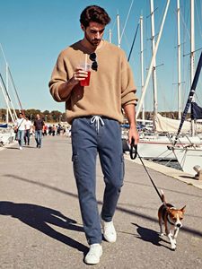Jeans Cargo Azules para Hombre, Cintura Media, Corte Regular, Algodón Denim, Estilo Casual, para Primavera - Product Image 1