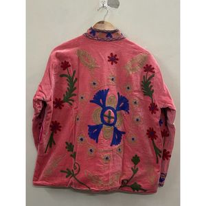 Hand Embroidered <b>Velvet</b> Knitted Cotton <b>Jacket</b> <b>Women</b> Mandarin Collar Full Sleeve Floral Pattern Open Front Prairie Winter/Spring - Product Image 2