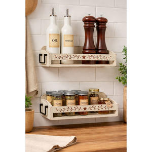 Juego de 2 Estantes de Almacenamiento de Especias de Madera de Dos Niveles para Cocina Moderna Estilo Rústico - Product Image 4