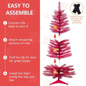 Albero di Natale Rosso 4FT con 50 Luci UL, 122 Punte in PVC, Albero Artificiale Preilluminato per Decorazioni Interne in Spazi Ristretti - Product Image 3