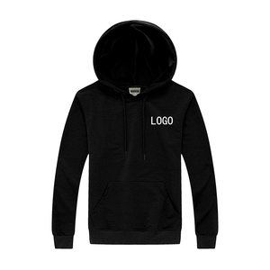 High Quality Eco-Friendly No <b>Strings</b> Warm <b>Black</b> Color Custom Logo Heavyweight Cotton Fleece Regular Fit Street Wear Men's Hoodie - Product Image 1