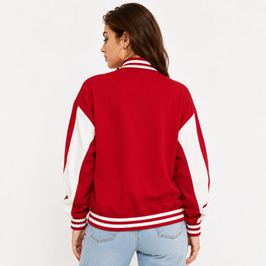 casual woman <b>varsity</b> <b>jacket</b> with ribbed cuffs comfortable fabric and a fashionable silhouette perfect for everyday street style - Product Image 3