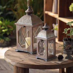 Farol Rectangular de Madera Vintage con Paneles de Vidrio, Portavelas Resistente para Decoración del Hogar y Jardín - Product Image 4