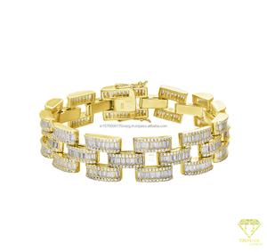 Hip Hop Gold Plated Iced Out Tennis Chain Bracelet for <b>Men</b> VVS Moissanite Diamond in 925 Sterling Silver Perfect Gift - Product Image 3