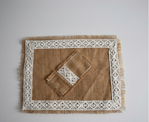 Napperon de table de luxe fait main, personnalisable avec logo, en jute tissé, avec franges et poche en dentelle, vente en gros à bas prix, provenance Inde - Product Image 2