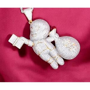 Colgante fino de plata 925 personalizado estilo Hip Hop bolsa de dinero collar de bolsa de dólar de niño pequeño con diamantes de moissanita completamente helados - Product Image 4