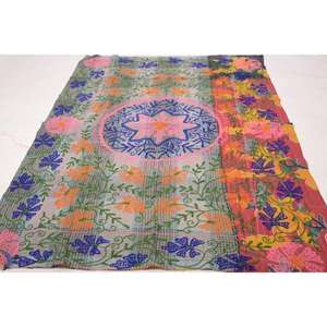 Vintage Kantha Suzani <b>Quilt</b> Lavinas Brand Handmade 100% Cotton Embroidered Floral Boho Bedspread Indian <b>Throw</b> Blanket Washable - Product Image 2