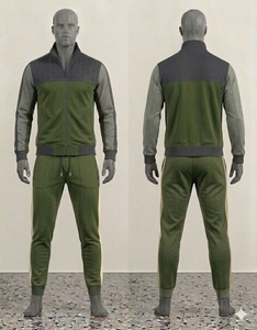 Conjunto Deportivo para Hombre en Verde Gris con Bloques de Color, Chaqueta con Cierre Completo y Pantalones Jogger, Ropa Casual de Otoño, Corte Regular, 2 Piezas - Product Image 1
