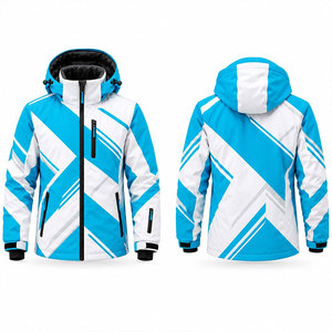 Veste de ski à capuche pour homme, chaude, coupe-vent, zippée, imprimé color block, style sportif décontracté, vêtements d'extérieur pour la neige, vestes de ski - Product Image 1