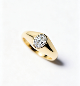 Anillo de Sello Clásico de Oro Amarillo de 14K con Diamante de Corte Ovalado y Engaste de Bisel de Oriente a Occidente, Anillo de Compromiso Solitario con Diamante Cultivado en Laboratorio, Anillo Unisex - Product Image 6