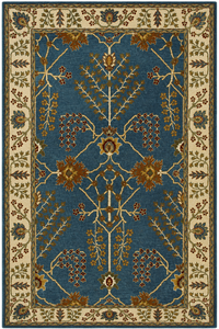 Tapis de style persan bleu à motifs floraux, 5x8 pieds, motif botanique oriental vintage avec bordure ivoire, pour bureaux et hôtels - Product Image 1