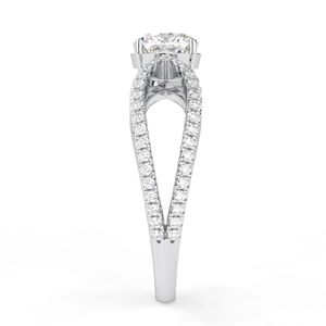 Anillo de compromiso y aniversario de oro rosa de 14 quilates con diamante de laboratorio de corte cojín y tallo dividido para mujer - Product Image 5