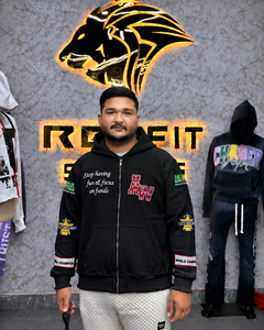 REXFIT SPORTS Nouveau design Sweat à capuche unisexe marron zippé avec logo brodé au dos et poche, coupe oversize en coton French Terry, style streetwear avec lettres - Product Image 2