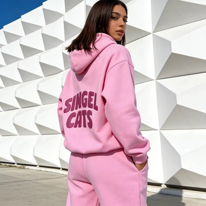 Conjunto de Sudadera con Capucha y Pantalones Deportivos de Felpa de Algodón Grueso para Mujer, Personalizado con Impresión Puff, Ropa Casual de Calle de Alta Calidad - Product Image 2