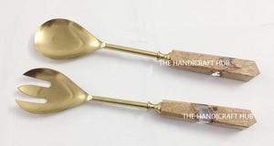 Juego de Servidor de Ensalada Moderno y Ecológico de Acero Inoxidable y Piedra, con Cuchara y Tenedor para Servir, al Mejor Precio, para Uso Doméstico - Product Image 3