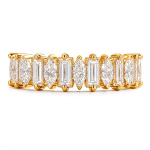 Bague de mariage en or massif 10K/14K/18K certifiée IGI, diamant de laboratoire taille baguette et marquise, couleur DEF, clarté VVS/VVS2, certifiée IGI - Product Image 1
