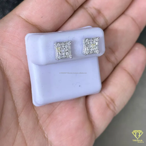 Pendientes de tuerca de diamante cuadrado Corte princesa Lujo Plata de Ley 925 Unisex Baguette Iced Studs Pendientes de tuerca finos brillantes - Product Image 4