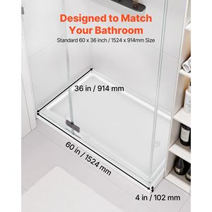 Piatto Doccia Rettangolare in Acrilico PVC Bianco 60"L X 36"W con Superficie Antiscivolo per Uso Interno - Product Image 2