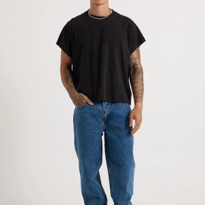 T-shirt en coton noir surdimensionné pour homme, logo personnalisé, manches courtes raglan, streetwear, coupe décontractée - Product Image 6