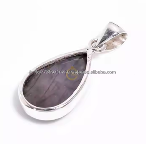 Colgante de piedra Natural de labradorita Colgante de plata esterlina con piedra de gota Regalo de joyería preciosa - Product Image 4