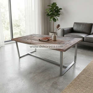 Table à manger en bois de chemin de fer recyclé avec pieds en acier inoxydable Marque DEKOR ASIA 240x100x76cm - Product Image 5