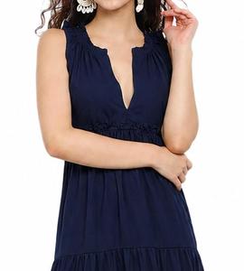 <b>Women</b> Navy Blue Sleeveless V-Neck Cotton Maxi <b>Dress</b> <b>Boho</b> Empire Waist Handmade Casual Summer Long <b>Dress</b> - Product Image 3