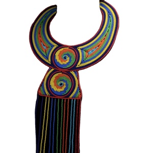 Collier bib artisanal vintage ethnique bohème multicolore en résine et perles de rocaille CRYSTAL CRAFT - Product Image 1