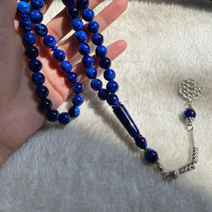 Rosario Islámico de Resina Azul Hecho a Mano, 33 Cuentas Redondas, Tasbih, Misbaha, Arte Pintado a Mano, Artículo Coleccionable - Product Image 2