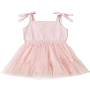 Vestido de corbata de hombro rosa de nuevo diseño de Venta caliente con falda en capas de malla para niñas vestido de ropa informal para exportación - Product Image 1