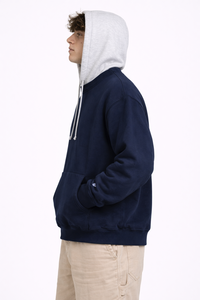 Sweat-shirt à capuche pour homme, bleu marine, avec capuche contrastante grise, en molleton de coton, coupe décontractée, chaud pour l'hiver, avec poche kangourou - Product Image 2
