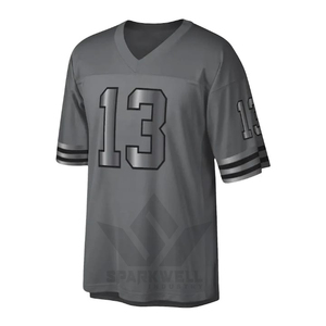 Maillot de football américain gris pour homme, numéro 13, col en V, manches courtes, impression sublimée, tissu polyester respirant - Product Image 6