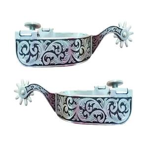 เดือยขี่ม้าแบบตะวันตกสำหรับมืออาชีพ พร้อมลวดลายดอกไม้เคลือบเงิน - Product Image 6