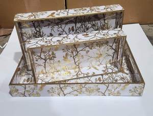 Bismillah Handicraft Rectangle <b>Serving</b> Tray Gold Inlay Hand Painted Modern Luxury Design Decorative <b>Dish</b> <b>Set</b> Handmade Design - Product Image 5