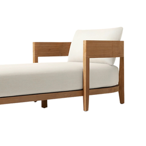 Chaise longue de qualité supérieure en teck massif, durable, confortable, avec coussin, design moderne et minimaliste, pour piscine, hôtel, villa, resort. - Product Image 3