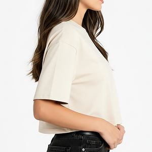 High Quality 100% Cotton Jersey Drop Shoulder Crop <b>Top</b> Ladies T-shirts Custom Printed Logo Casual Wear Breathable Summer T-Shirt - Product Image 5