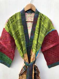 Kimono largo de seda para jardín, bata floral de seda estilo sari, kimono vintage de sari, vestido suave para fiesta en la playa, kimono indio de seda hecho a mano - Product Image 5