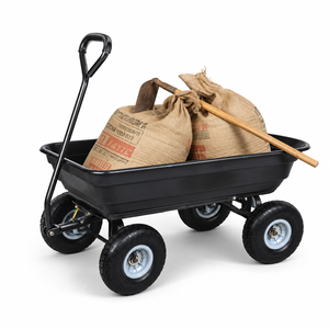 Chariot de transport robuste en polyéthylène de 7,0 pieds cubes, capacité de 650 lb, pneus pneumatiques de 10 pouces pour le transport de paillis, terre et bois de chauffage, noir ODGGAD007 - Product Image 1