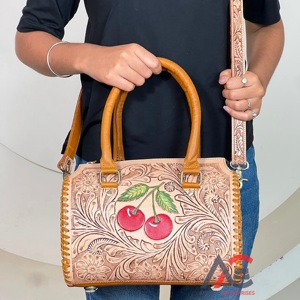 Bolsos de Viaje de Cuero Genuino Hechos a Mano con Diseño de Cerezas, Bolsos Cruzados de Moda Occidental para Mujer, Bolsos de Hombro - Product Image 1