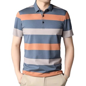 Polo de Manga Corta a Rayas para Hombre, Diseño 2026, Tejido, Corte Regular, con Botones, Patrón Gris, Rojo y Marrón - Product Image 4