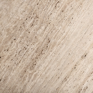 Table à manger ronde moderne en travertin avec piétement en bois de manguier massif |   Table à manger de luxe avec plateau en pierre - Product Image 5