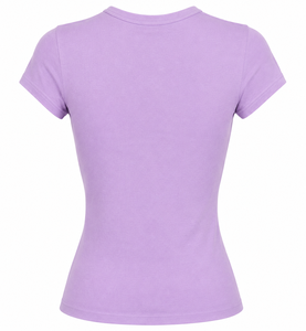 Camiseta de Manga Corta con Cuello Redondo Color Lavanda para Mujer, Corte Ajustado, Color Sólido, Tejido de Punto Informal, para Todas las Temporadas - Product Image 2