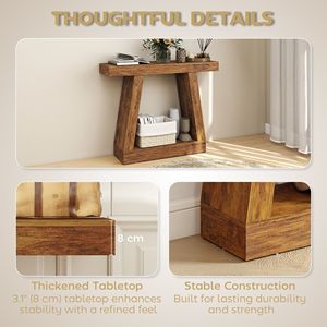42\" Rustic Brown Farmhouse <b>Console</b> <b>Table</b> Minimalist Design 2-Tier Entryway <b>Table</b> with <b>Storage</b> for Hallway Living Room Couch - Product Image 3