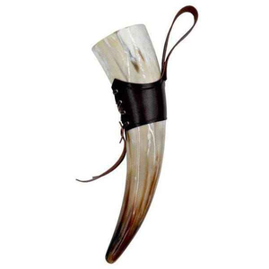 Natural <b>Horn</b> Color <b>Drinking</b> <b>Horn</b> with Leather Stand Handicraft Polished Style for Christmas Unique Animal Design - Product Image 1