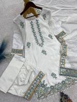 Gaun Sharara Sutra Organza Bordir Putih Wanita dengan Dupatta Jaring, Pakaian Pesta Pernikahan Tradisional India/Pakistan, Anti Kusut