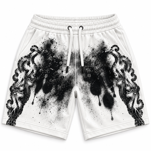 Pantalones de chándal de lujo góticos de forro polar con cremallera, personalizables con pedrería, con capucha, de algodón, con estampado abstracto, pantalones cortos premium para descansar, al por mayor - Product Image 5