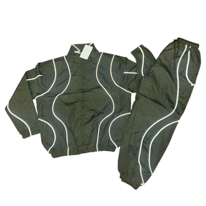 Unisex Black Tracksuit Set Full <b>Zip</b> Stand Collar Sporty Style Side Pockets Drawstring Closure Lightweight Quick Dry - Product Image 2