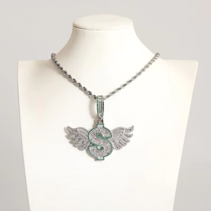 Iced Out Dollar Sign Wing Pendant Silver Tone Hip Hop Jewellery for Men and Women - Product Image 4